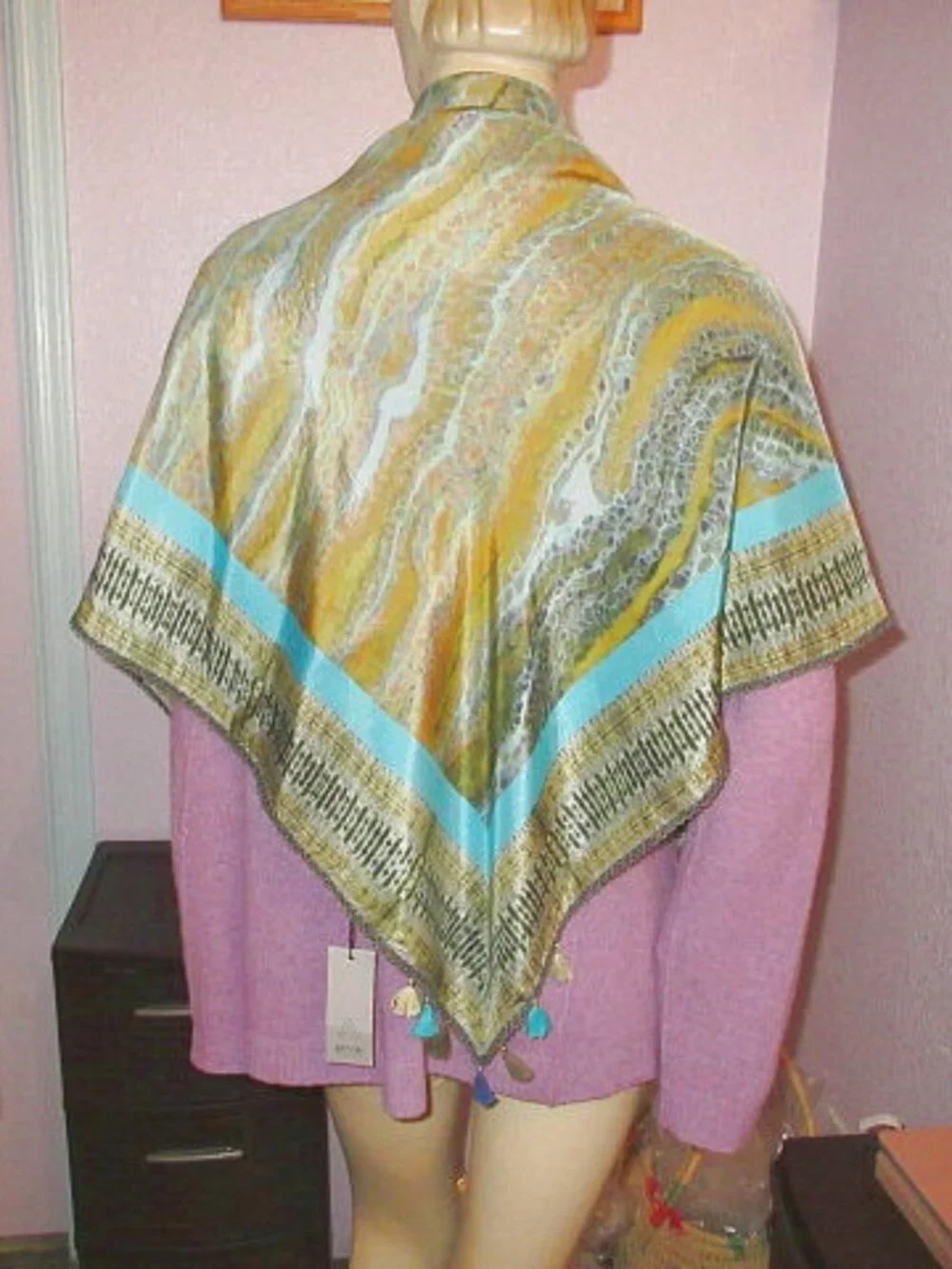 Blank London Silk Scarf Beaded Crochet Tassels Neck Wrap Shawl Boho Artsy NWT